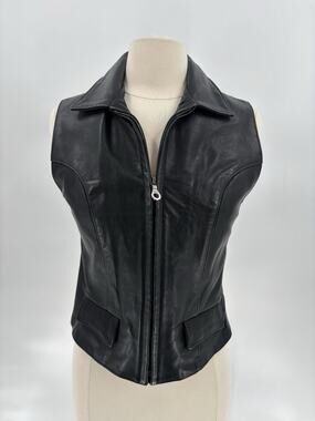 Vintage 80s 90s Kemo Sabe Leather Vest Womens Large Black Zip Biker Motorcycle